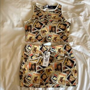PLAYBOY X FILA Vintage Print Tank and Skirt Set